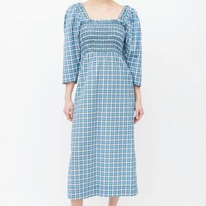 Ganni seersucker checked midi dress